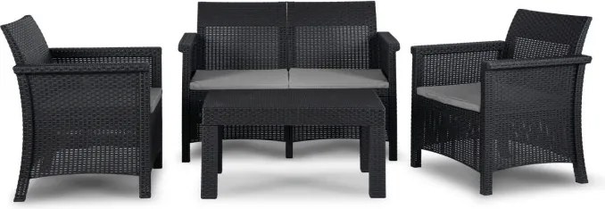 Zestaw Mebli Ogrodowych BRENTA Czarny/Szary 2xFotel Sofa Stolik Tarasowy Technorattan Nowoczesny