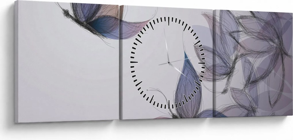 Obraz - Rysowanie motyli (z zegarem) (90x30 cm)