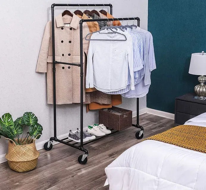 Mobilny Wieszak Czarny Na Ubrania Z Półką L0-Z41