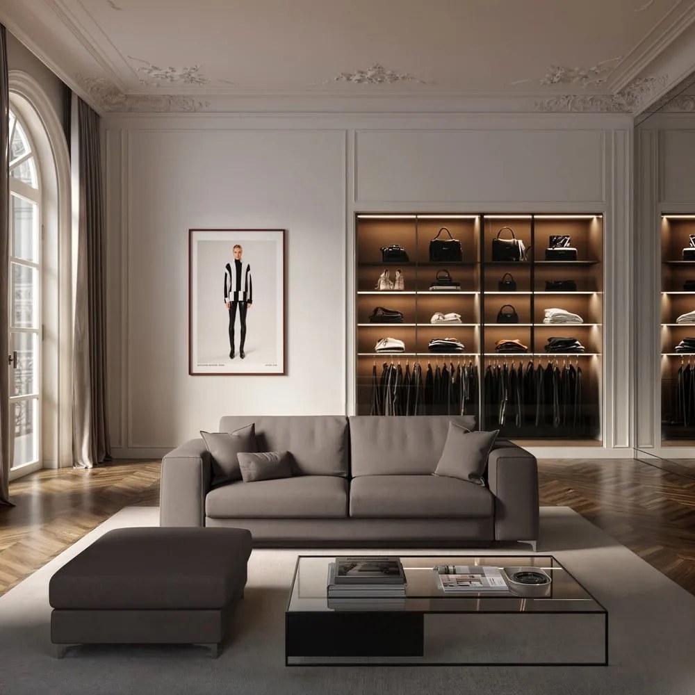 Szarobrązowa aksamitna rozkładana sofa 256 cm Rene – Rodier