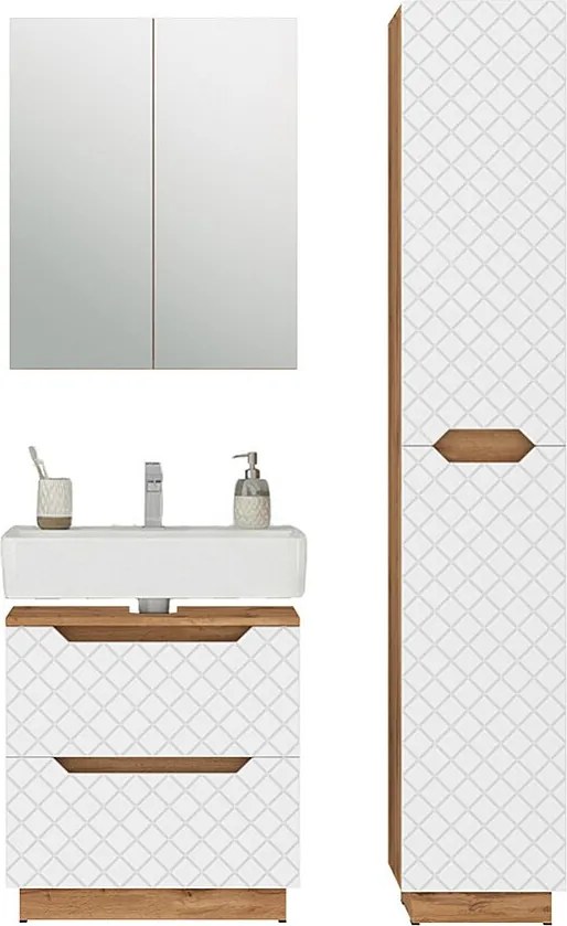 Zestaw mebli łazienkowych dąb/biały ze strukturą płytek 59.8x32x62.5 lotta