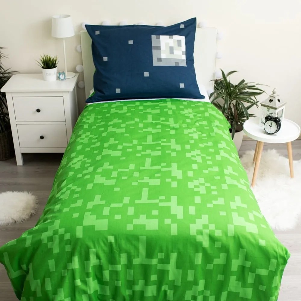 Zielono-niebieska bawełniana pościel dziecięca jednoosobowa 140x200 cm Minecraft "Sssleep Tight" – Jerry Fabrics