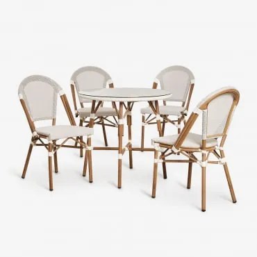 Zestaw Okrągłych Stołów Brielle Bistro (średnica 80 Cm) I 4 Składanych Aluminiowych Krzeseł Ogrodowych Gardenia Biel - Sklum
