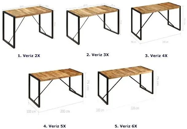 Industrialny stół z drewna mango 90x180 - Fulo 4X