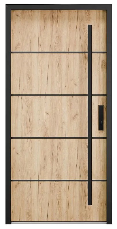 Stalowe pełne drzwi wejściowe  ze stali nierdzewnej H207 x L100 cm efekt dębu - otwierane w lewo - LUSADA