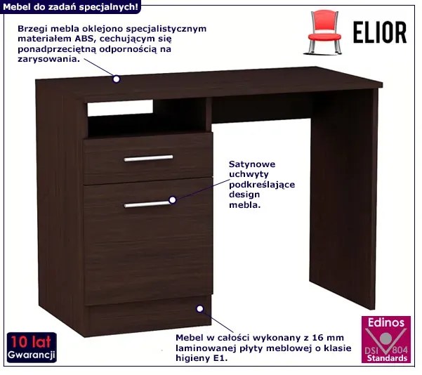 Brązowe minimalistyczne biurko do nauki wenge - Alfinete