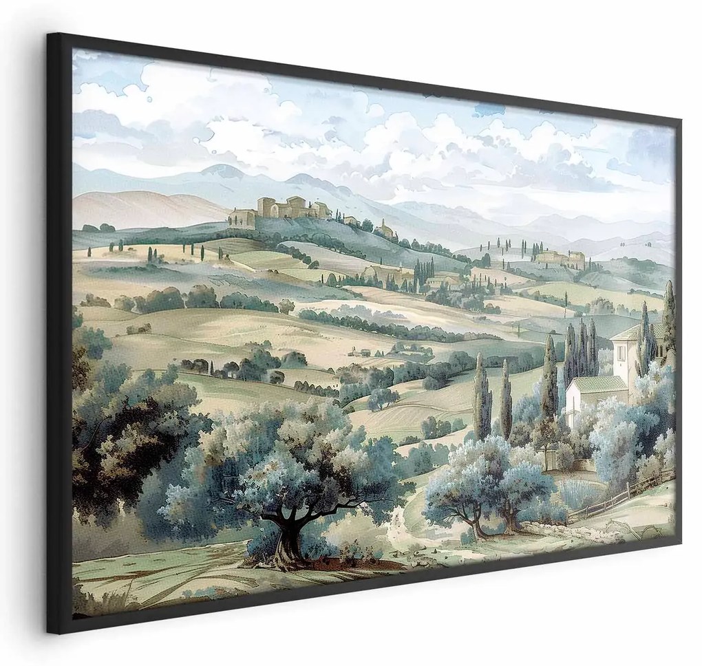 Plakat Pejzaż z polami 90x60 cm z ramą czarną bez marginesu ARTGEIST B