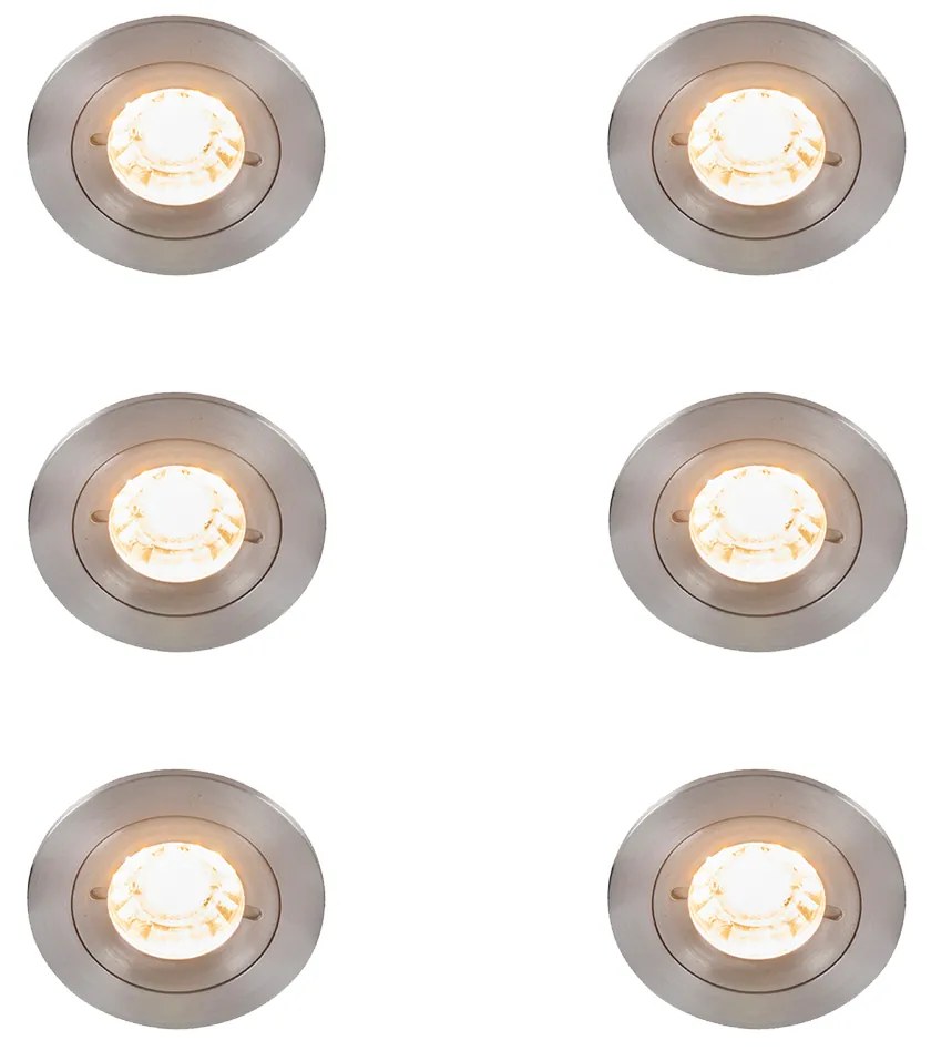 Zestaw 6 nowoczesnych okrągłych reflektorów wpuszczanych stalowych IP44 - Xena