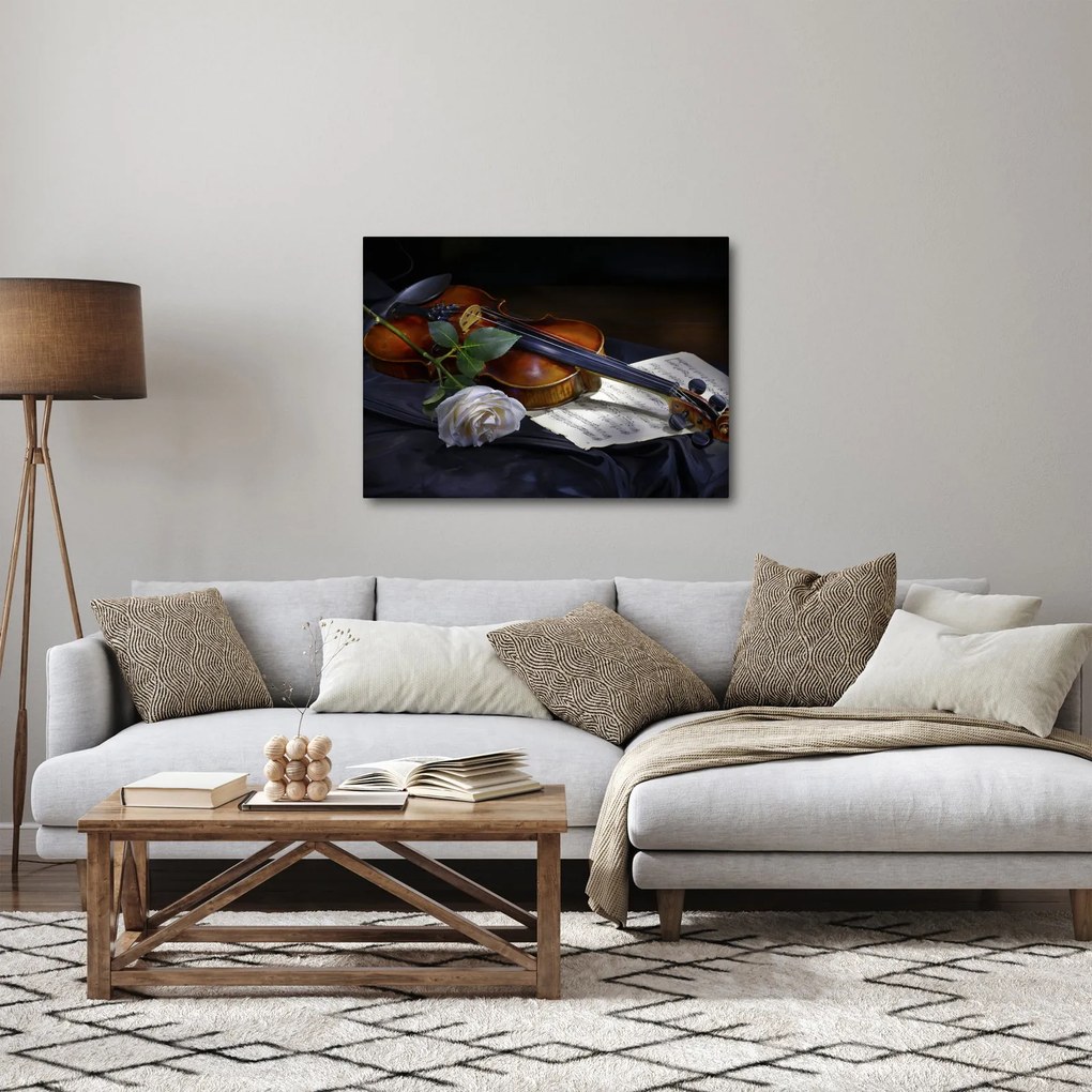 Obraz - Róże i skrzypce (70x50 cm)