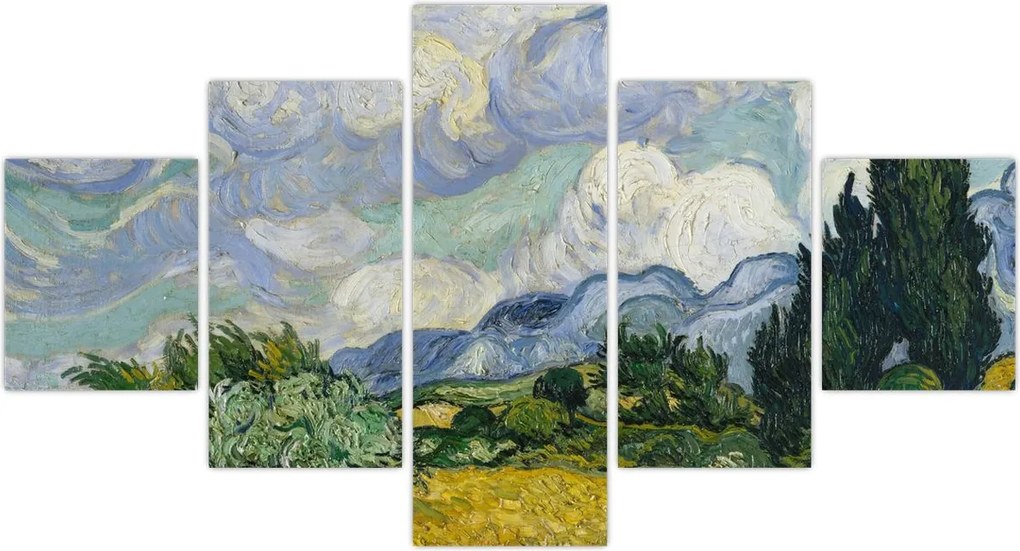 Obraz - Vincent van Gogh, Wheat Field with Cypresses, reprodukcje (125x70 cm)