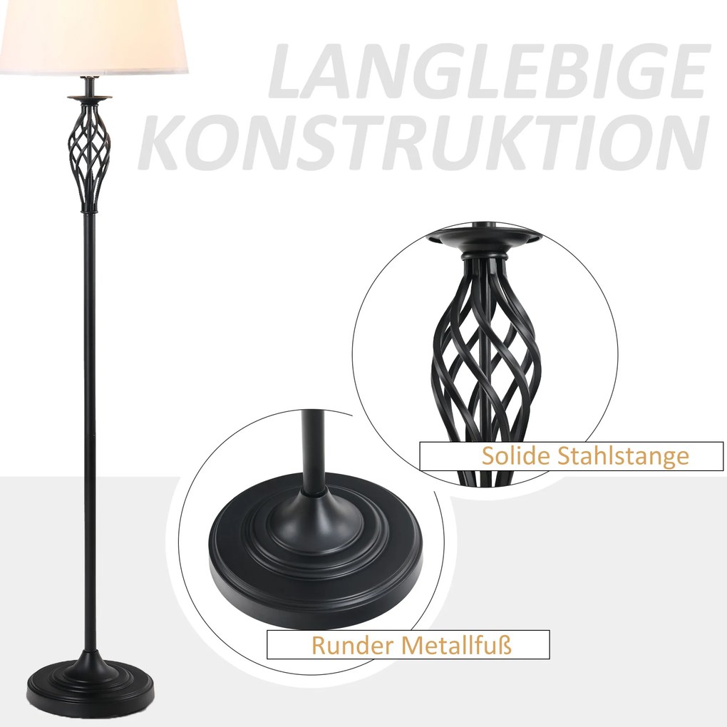 Zestaw 3 lamp HOMCOM: 2 lampy stołowe (ø38 x 158H cm) + 1 lampa stojąca (ø30 x 62H cm), metal, PS, poliester, bawełna, styl vintage, czarny+biały