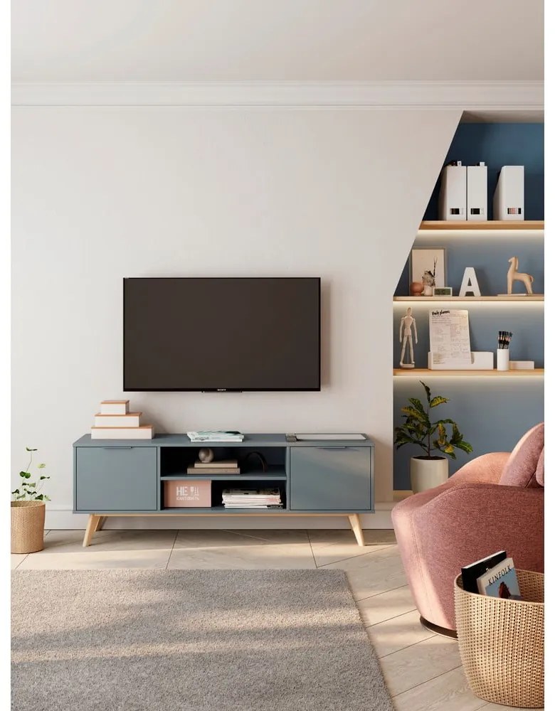 Szarozielona szafka pod TV 140x53x40 cm Pisco – Marckeric
