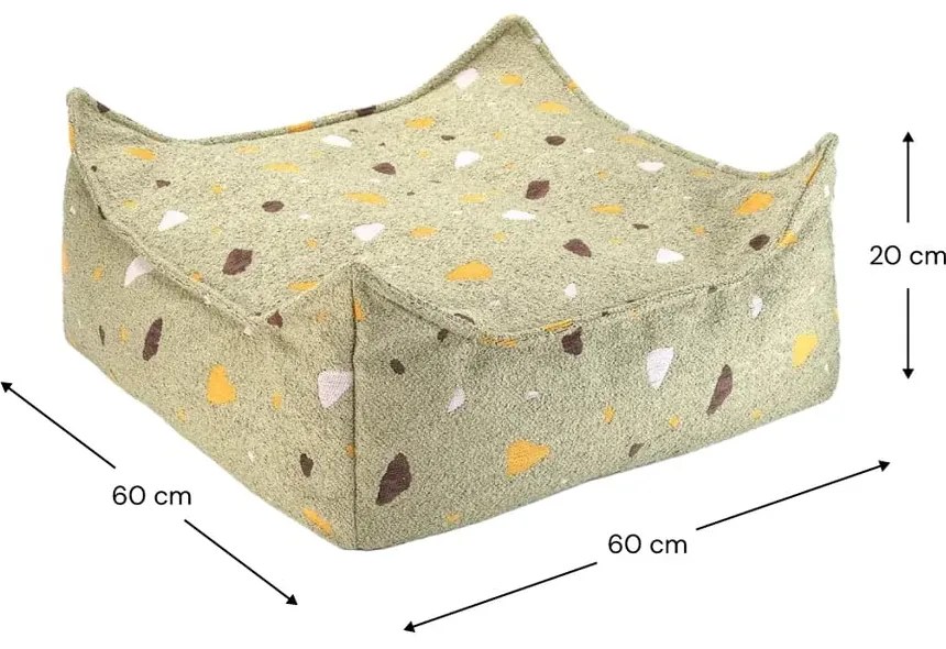 Zielony dziecięcy worek do siedzenia z materiału bouclé/z tkaniny szenilowej Terrazzo Square – Wigiwama
