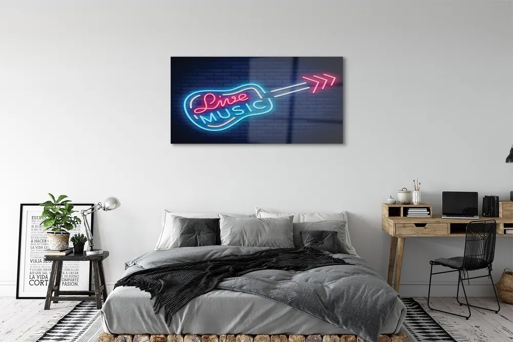 Obraz na szkle Gitara neony napis