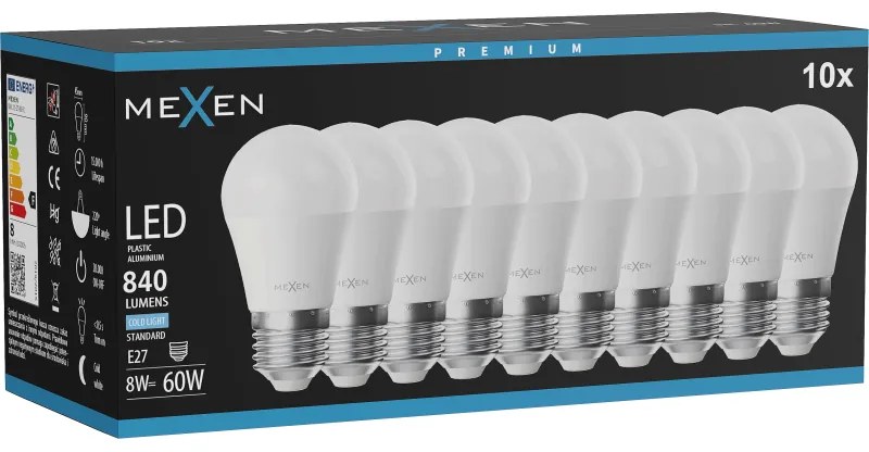 Mexen Nova 10x żarówka LED E27, G45, 8W, Zimna - 6500K, 840 lm - L101-E27-0865-01x10