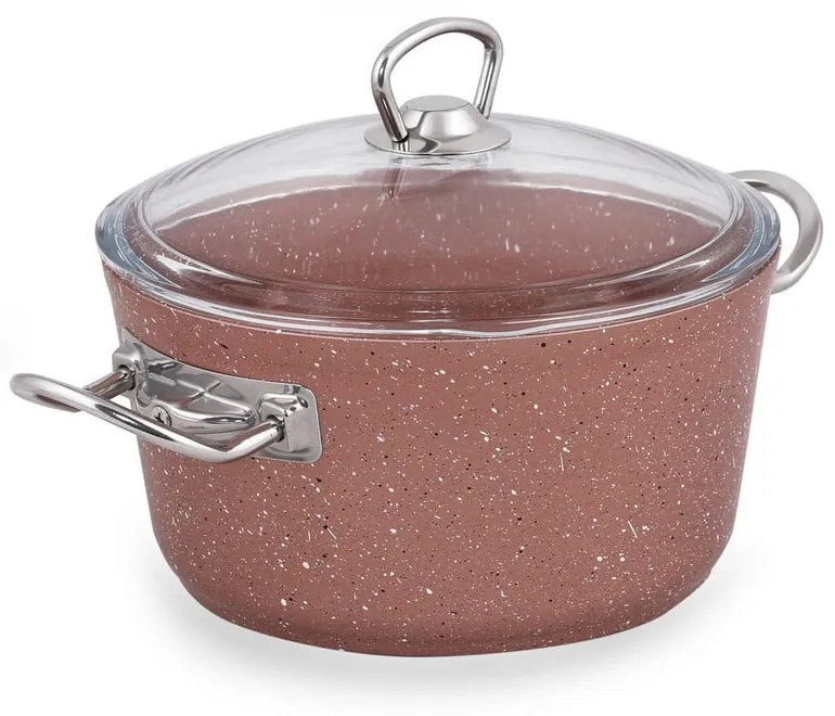 Różowy aluminiowy garnek z pokrywką Güral Porselen Classic, ø 20 cm