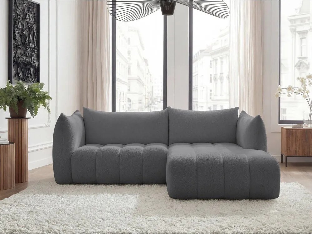 Szary narożnik z materiału bouclé (prawostronny/z szezlongiem) Azra – Bobochic Paris