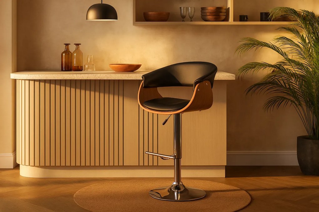 Hoker Obrotowy Czarny Tapicerowany Z Oparciem M9-G12