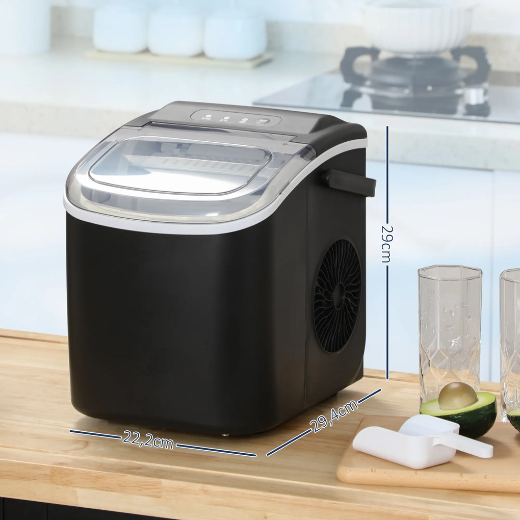 HOMCOM Maszyna do Kostek Lodów, Dispenser Lodów, Producen Kostek Lodów, 29,4 cm x 22,2 cm x 29 cm, Czarny