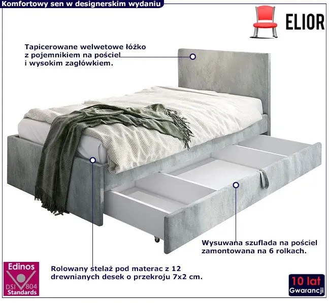 Popielate łóżko młodzieżowe G2-G55