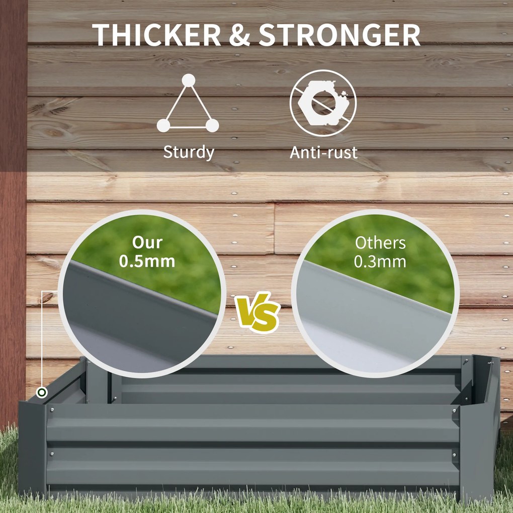 Outsunny Zestaw 2 Skrzynek Ogrodowych, Skrzynki na Kwiaty, Donice Ogrodowe, Stal Galwanizowana, 100 x 100 x 30 cm, Ciemnoszary