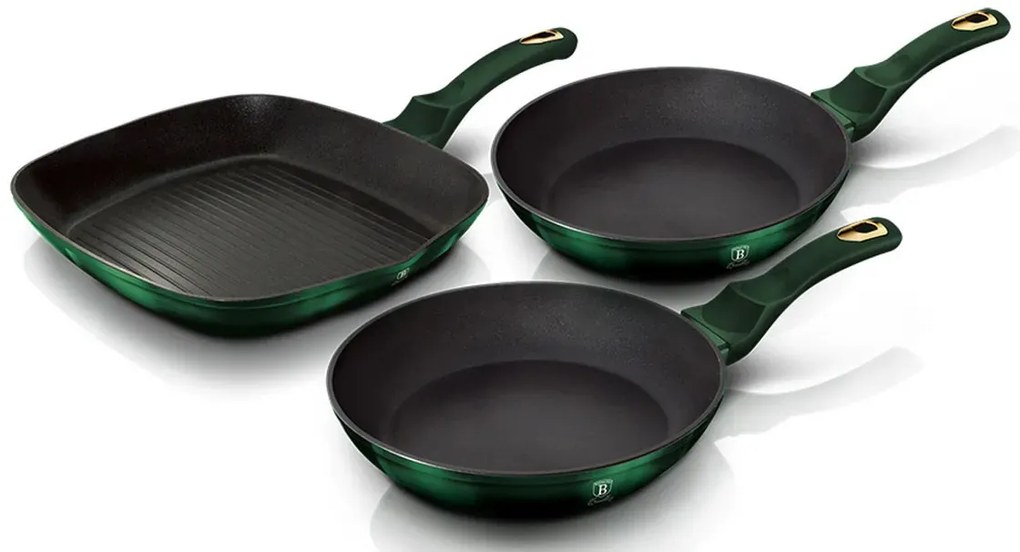 3 zielone patelnie z powłoką granitową D2-P29