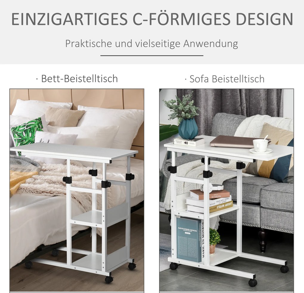 Mobilny Stolik HOMCOM z Regulacją Wysokości i 2 Półkami, Biały