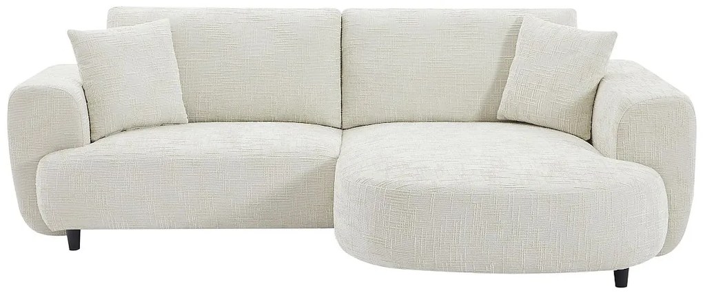 Kanapa narożna prawostronna z beżowej teksturowanej tkaniny RULAMA