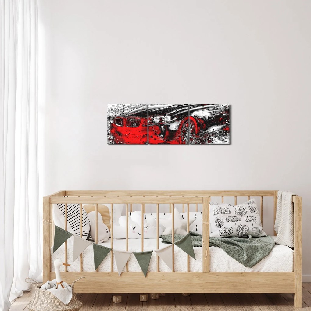 Obraz - Malowany samochód w akcji (z zegarem) (90x30 cm)
