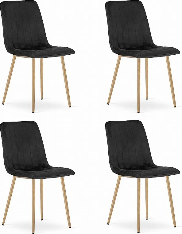 Krzesła Valora JEWA – czarne aksamitne siedziska z nogami w kolorze drewna x4