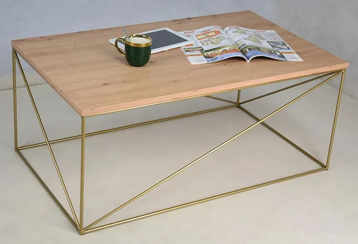 Stolik kawowy w stylu glamour złoty + dąb artisan - Cordani 3X