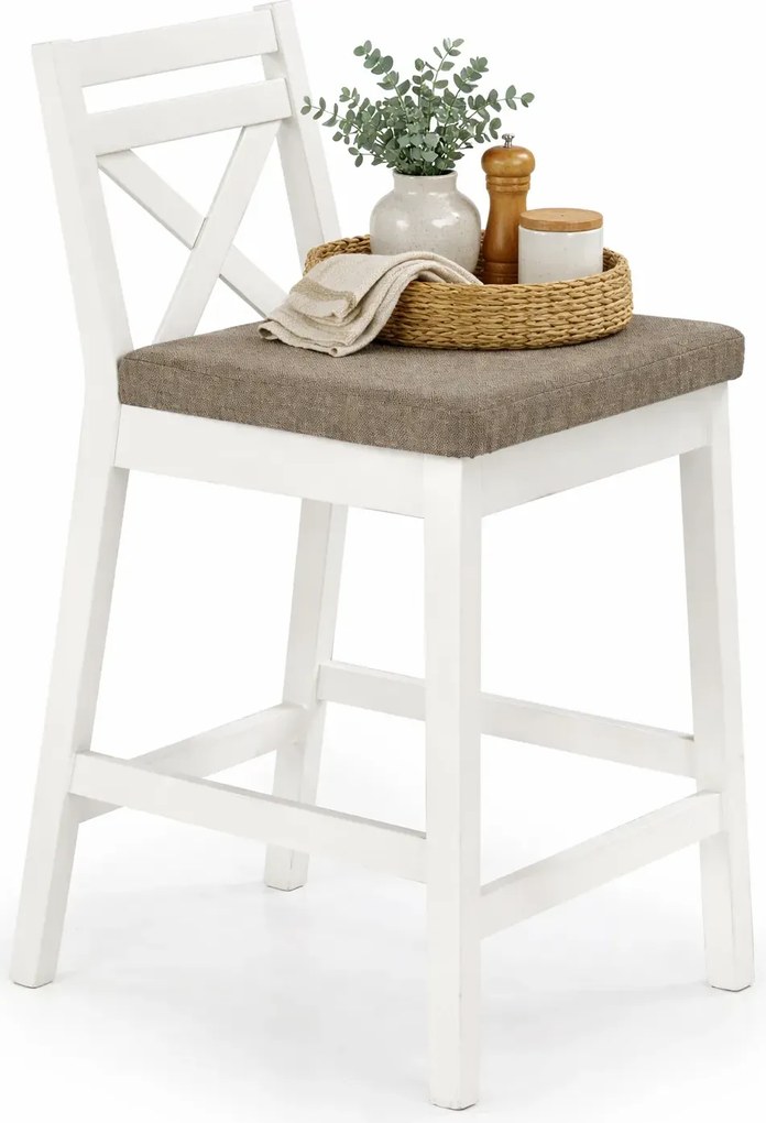 Białe skandynawskie tapicerowane krzesło barowe H7-D18