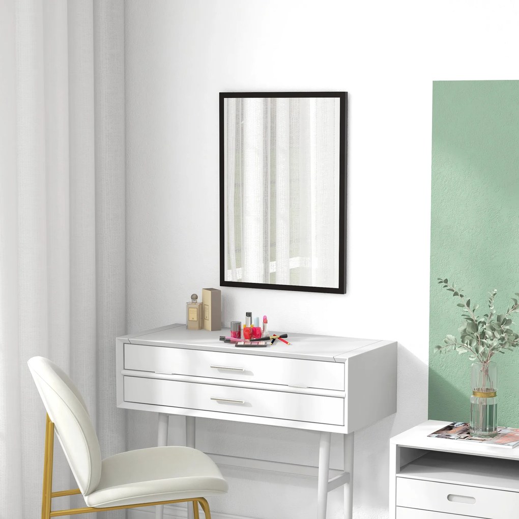 HOMCOM Lustro Ścienne, 50 x 70 cm, Rama w Drewnianym Wykończeniu, Łatwy Montaż, Wraz z Śrubami | Aosom PL