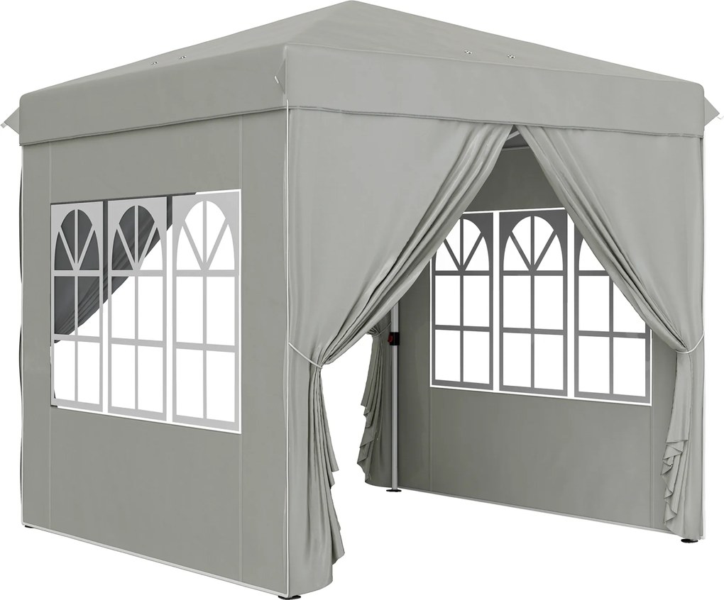 Outsunny 2,5 x 2,5 m Pawilon Pop-up z bocznymi ścianami i Torbą, UPF50+ Składany Namiot Ogrodowy z regulowaną wysokością, Jasnoszary