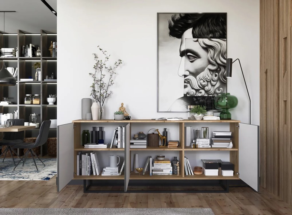 Trzydrzwiowa komoda w stylu loft Apollo 41 dąb wotan/grafit