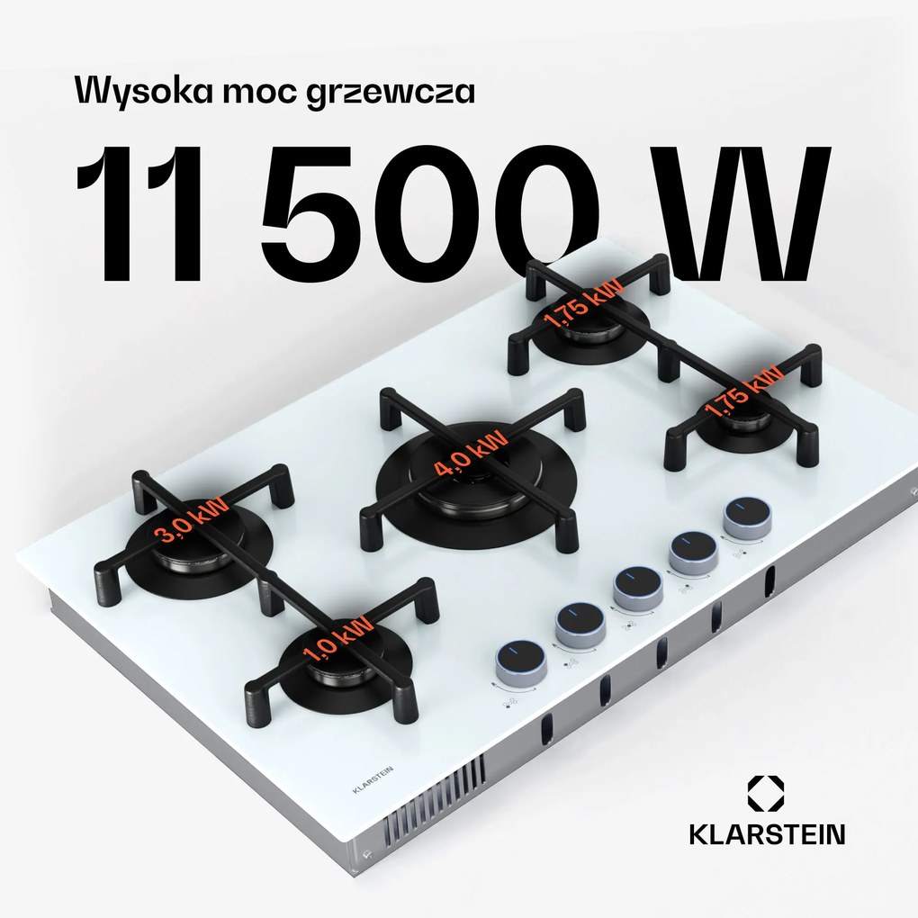 Klarstein Illuminosa 75cm Płyta gazowa 5 palników Biały