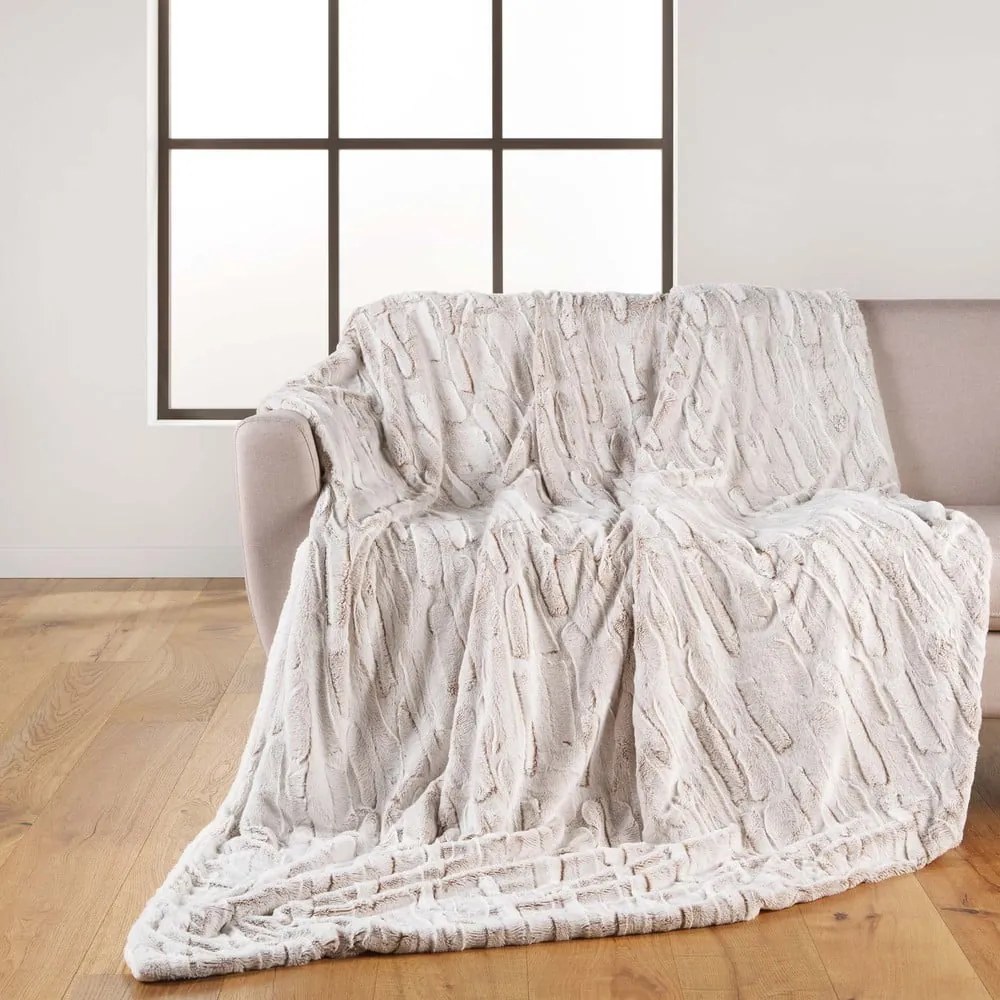 Beżowy koc z mikropluszu 180x220 cm Lynx – douceur d'intérieur