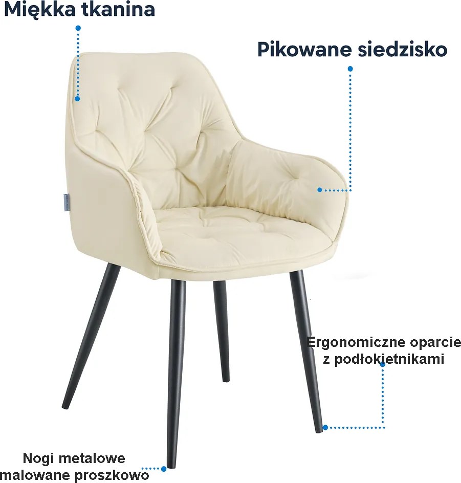 Krzesło EMMA pikowane tkanina welur noga metalowa : Kolor tkaniny - VELVET - MG50