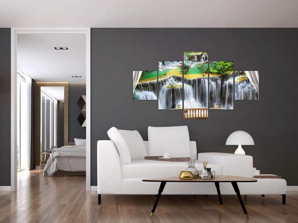 Obraz - Widok magicznych wodospadów (125x70 cm)