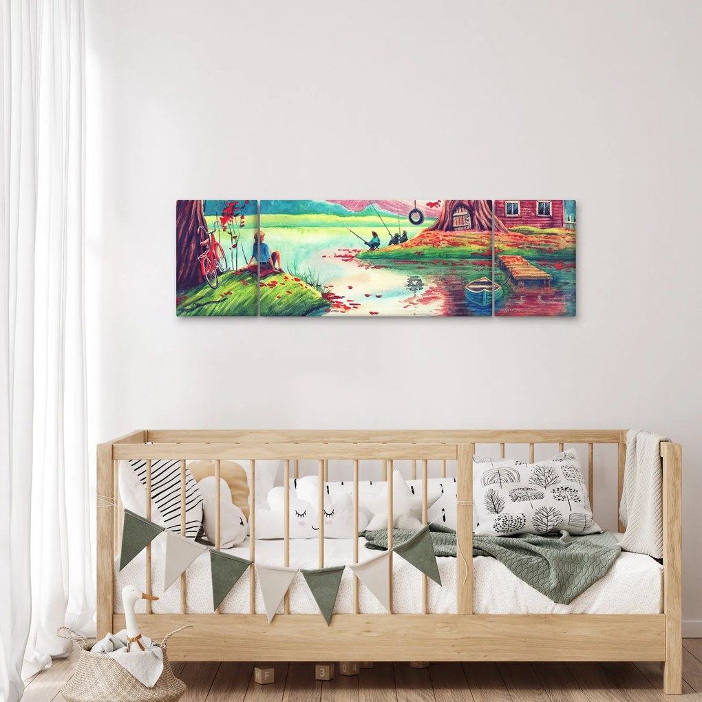 Obraz - Akwarela, Bay in a mountain village (170x50 cm)