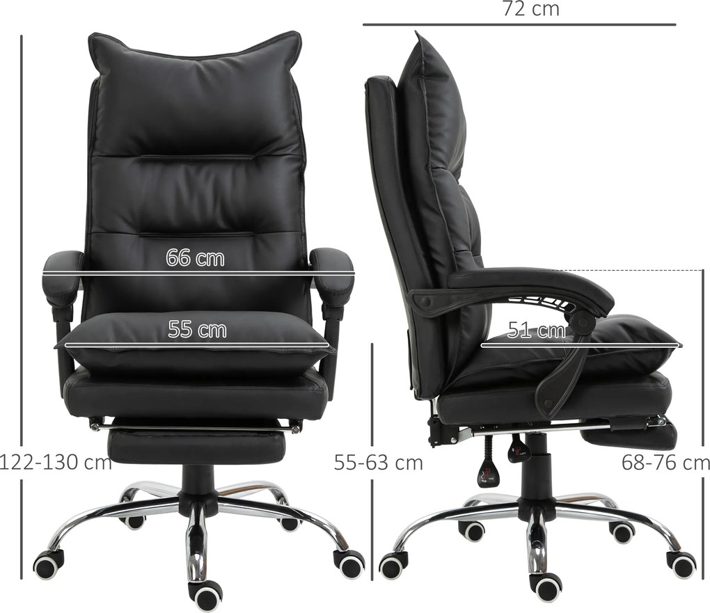 Vinsetto Krzesło biurowe z podnóżkiem ergonomiczne oparcie czarne ze sztucznej skóry | Aosom PL