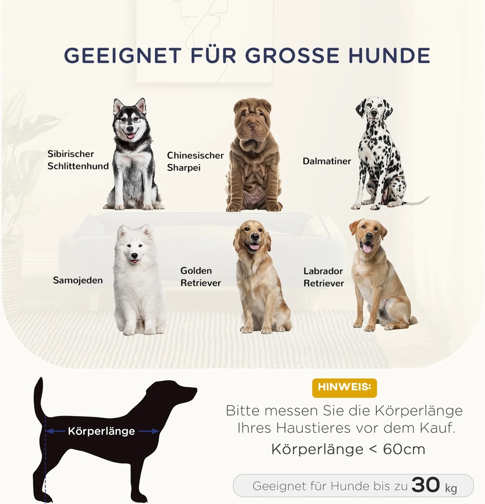 PawHut Sofa dla psa, sofa dla zwierząt z poduszką, łóżko dla psa z podwyższonym designem Niebieskie