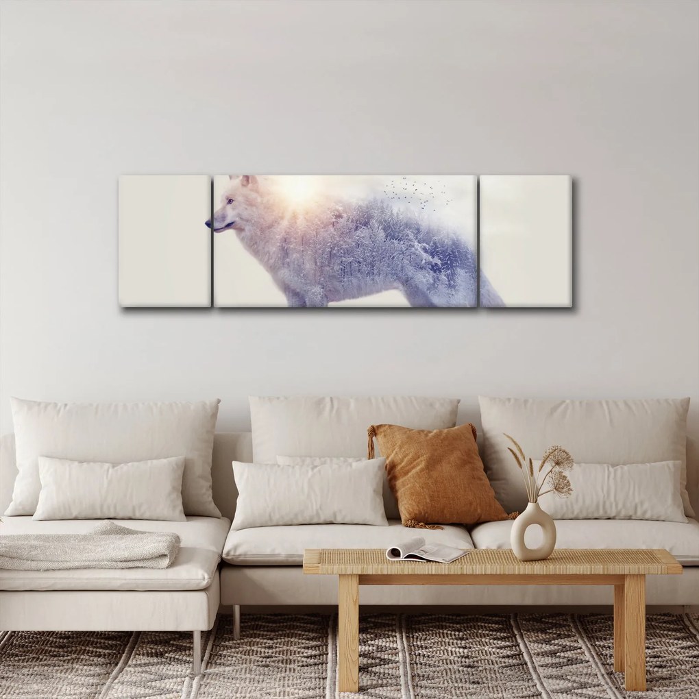 Obraz - Wilk arktyczny odzwierciedla dziki krajobraz (170x50 cm)