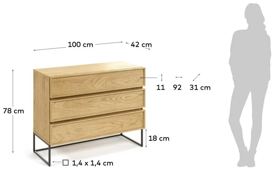 Komoda w dekorze dębu w naturalnym kolorze 100x78x42 cm Taiana – Kave Home