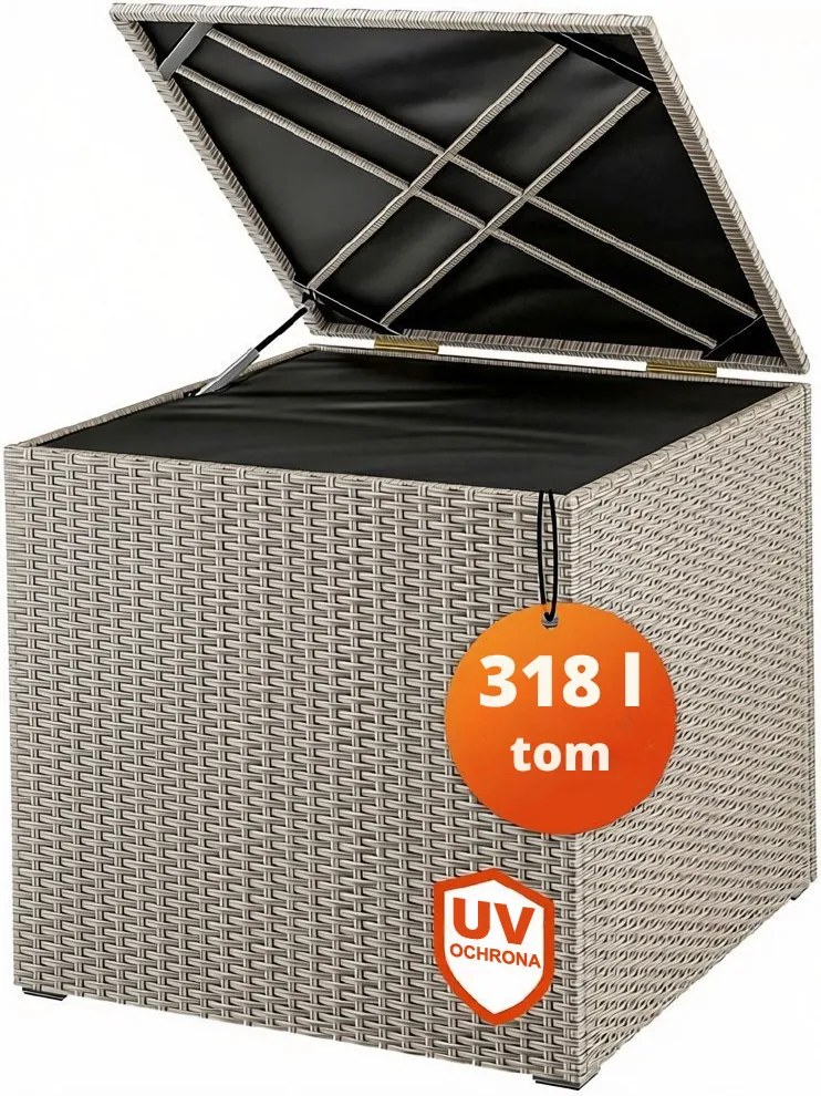 Polirattanowy pojemnik na schowek RICCO, 318L, 75x75x70 cm, kremowa Casaria