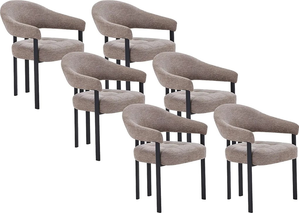 Zestaw 6 krzeseł z teksturowanej tkaniny i czarnego metalu - Taupe - ALORINA