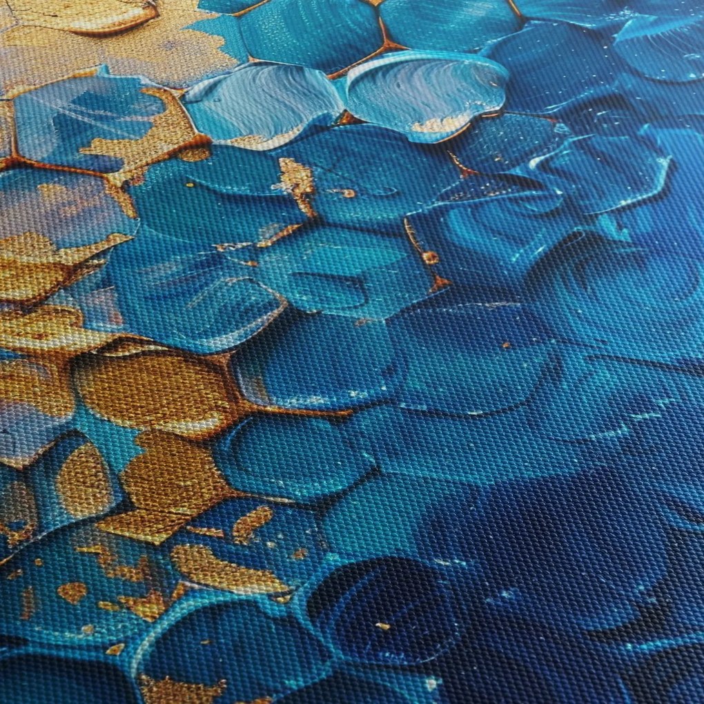 Obraz - Niebiesko-złoty obraz (z zegarem) (90x30 cm)