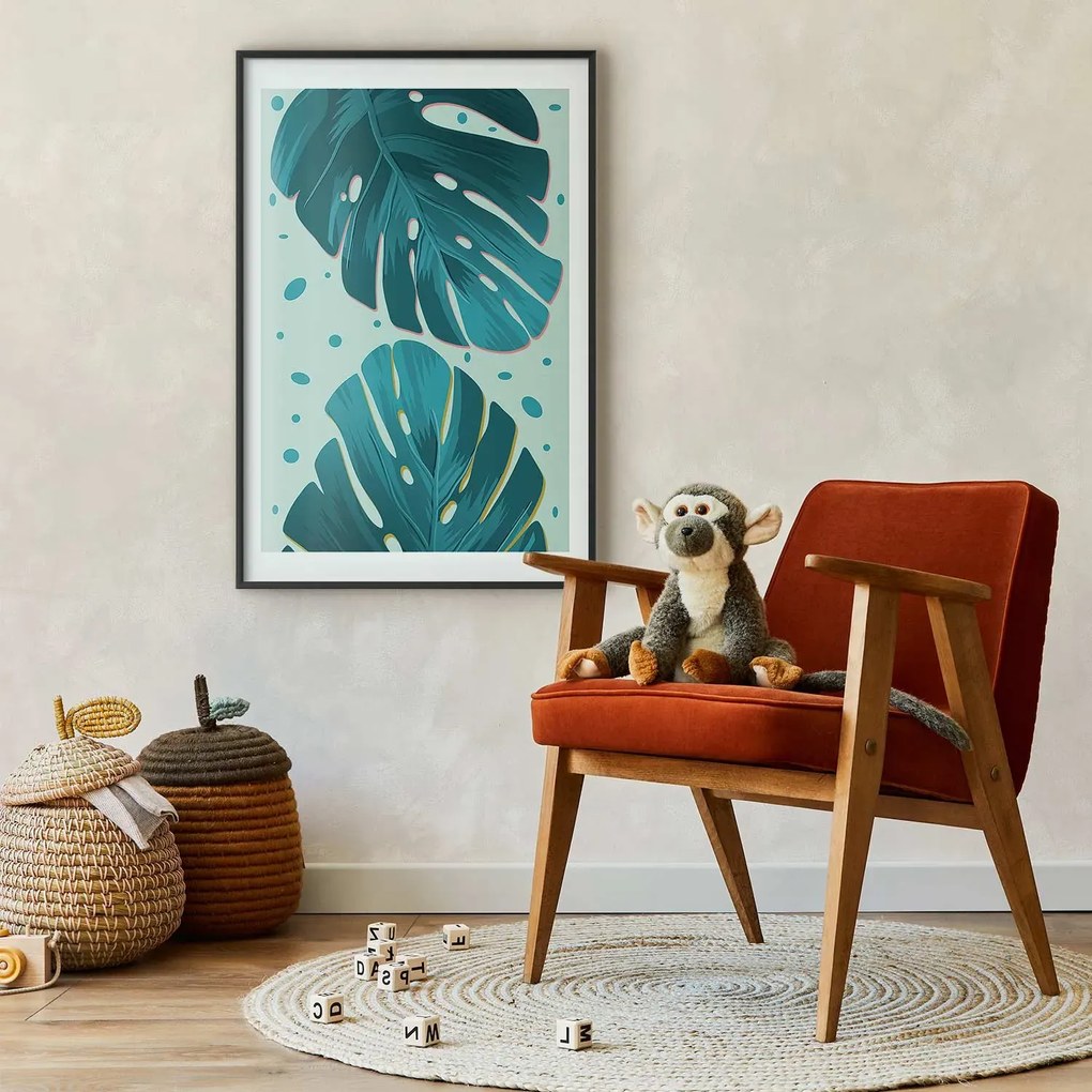 Plakat Zroszone liście 21x30 cm z ramą czarną z marginesem ARTGEIST B