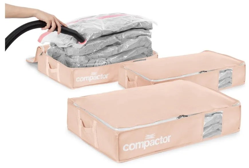 Plastikowe pojemniki próżniowe pod łóżko zestaw 3 szt. 65x45x15,5 cm Pink Edition – Compactor