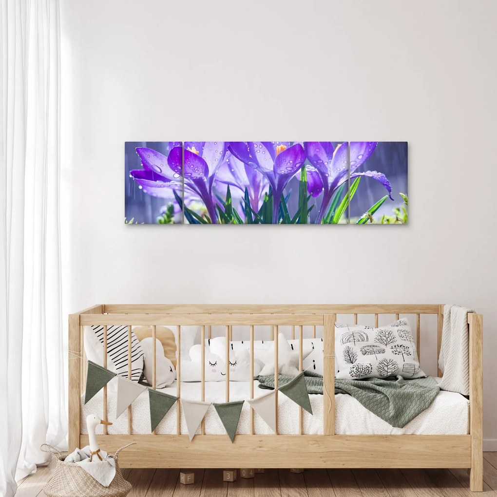 Obraz kwiatów w deszczu (170x50 cm)